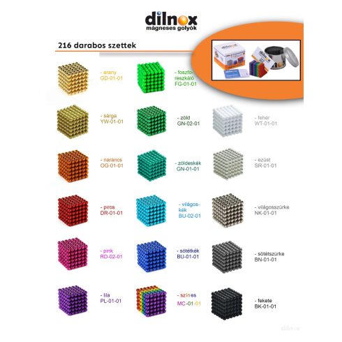 216 darabos mágneses golyó szett SÖTÉTSZÜRKE