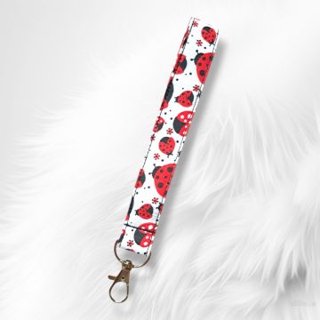 Kulcstartó, táskadísz és csuklópánt katica mintával