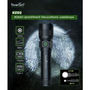 TANK007 extra erős, 2 az 1-ben tölthető LED zseblámpa