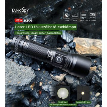 TANK007 extra erős, 7 funkciós tölthető LED zseblámpa